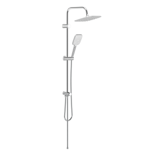 Valtemo Aqua Chrome VS-2536 krom duş setinin tam görünüşü - Parlaq krom hortumlar, tepe duşu və PushMode yönlendirici ilə müasir dizaynı nümayiş etdirir, hamamınıza zəriflik qatır.