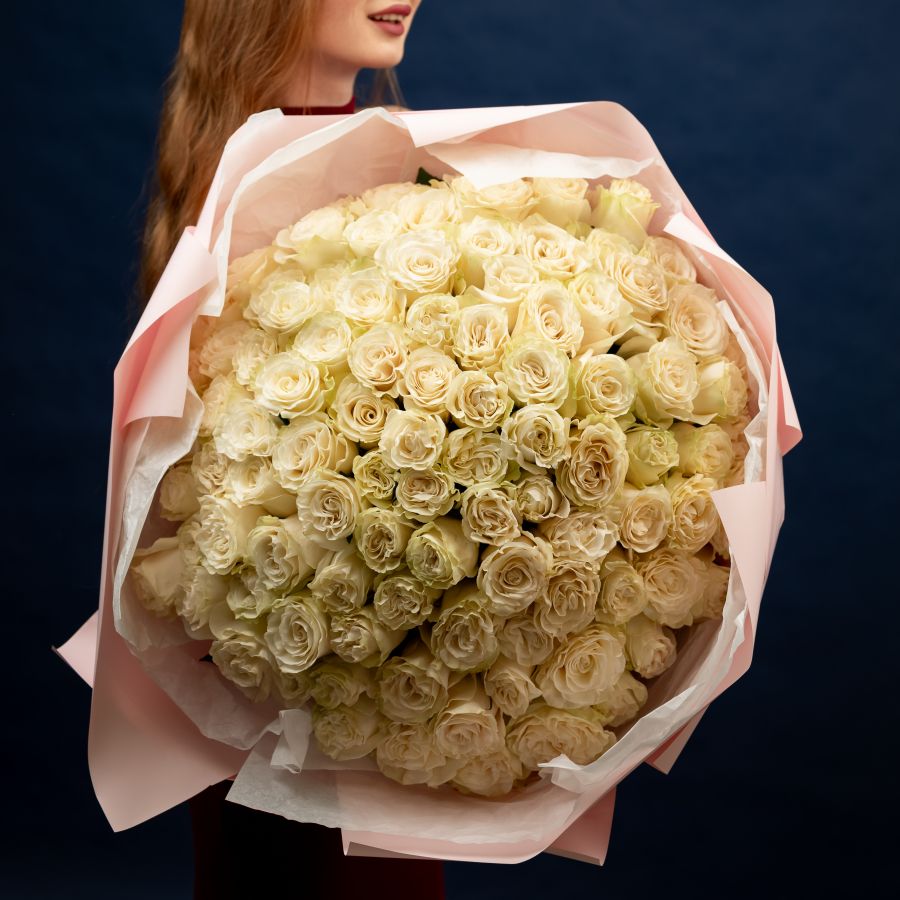 101 белая роза 60см (сорт Мондиаль)