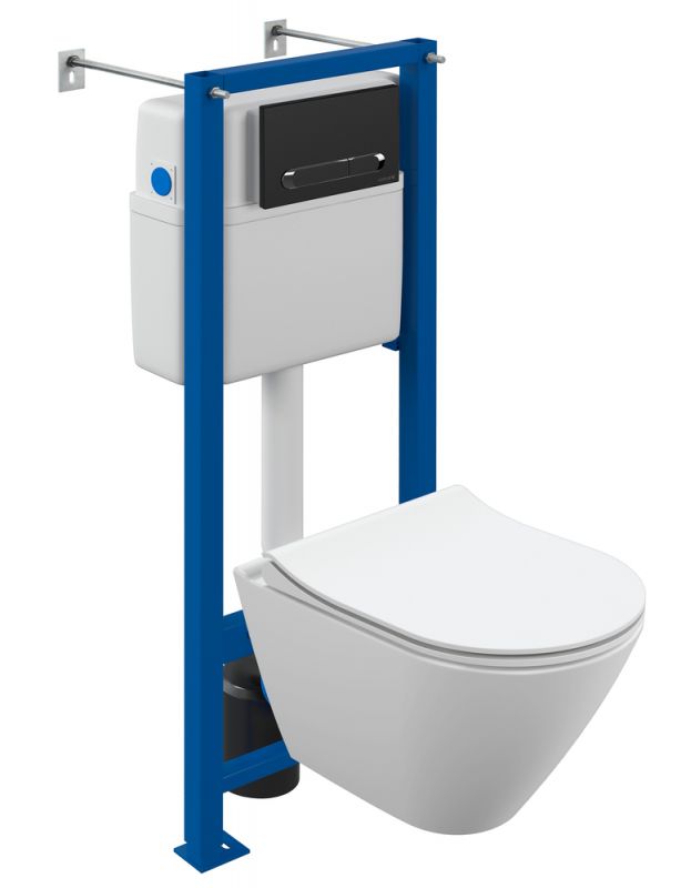 Комплект Cersanit CITY SMART CO DPL EO slim + VECTOR + ESTETICA черный матовый с рамкой хром A68305