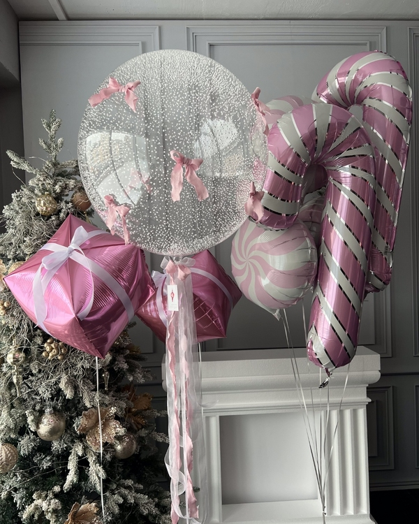 Розовый новогодний сет 1 из шаров с гелием
