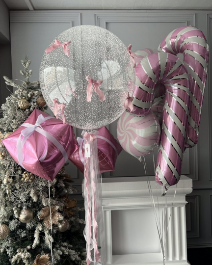 Розовый новогодний сет 1 из шаров с гелием Розовый новогодний сет 1 из шаров с гелием