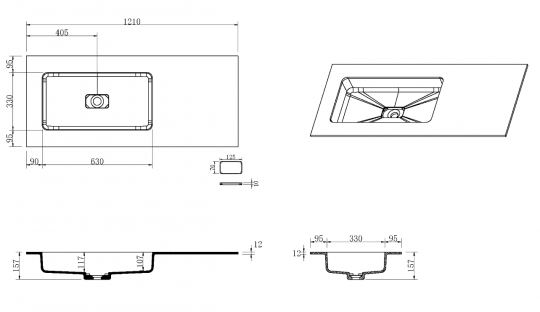 Раковина ассиметричная Armadi Art Quatro 793-120-W-A 121х52 см схема 2