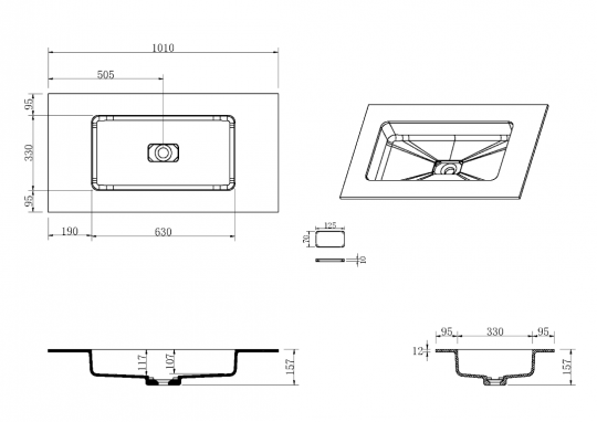 Раковина Armadi Art Quatro 793-100-A 110х52 см, цвет черный схема 2