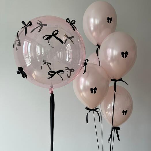 Розовое золото сет из шаров с бантиками