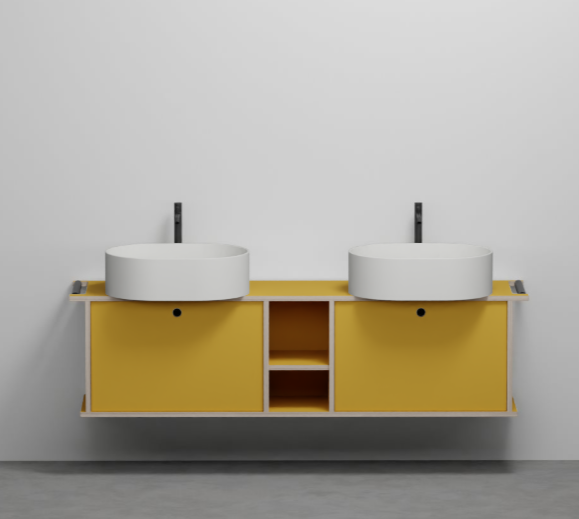 Тумба подвесная/напольная Cielo Theo 175 THMF175C2/THMF175C2SF из материала Fenix, с 2 дверцами и открытой полкой 175х63х38 см ФОТО