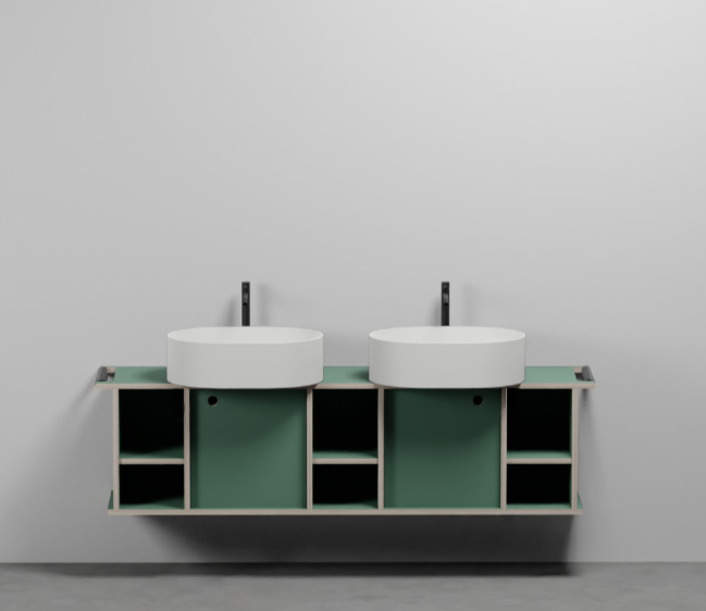 Тумба подвесная/напольная Cielo Theo 175 из материала Fenix, с 2 дверцами и 3 открытыми полками THMF175A2/THMF175A2SF 175х63х38 см ФОТО