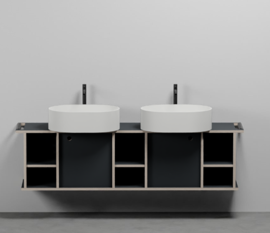 Тумба подвесная/напольная Cielo Theo 175 из материала Fenix, с 2 дверцами и 3 открытыми полками THMF175A2/THMF175A2SF 175х63х38 см ФОТО