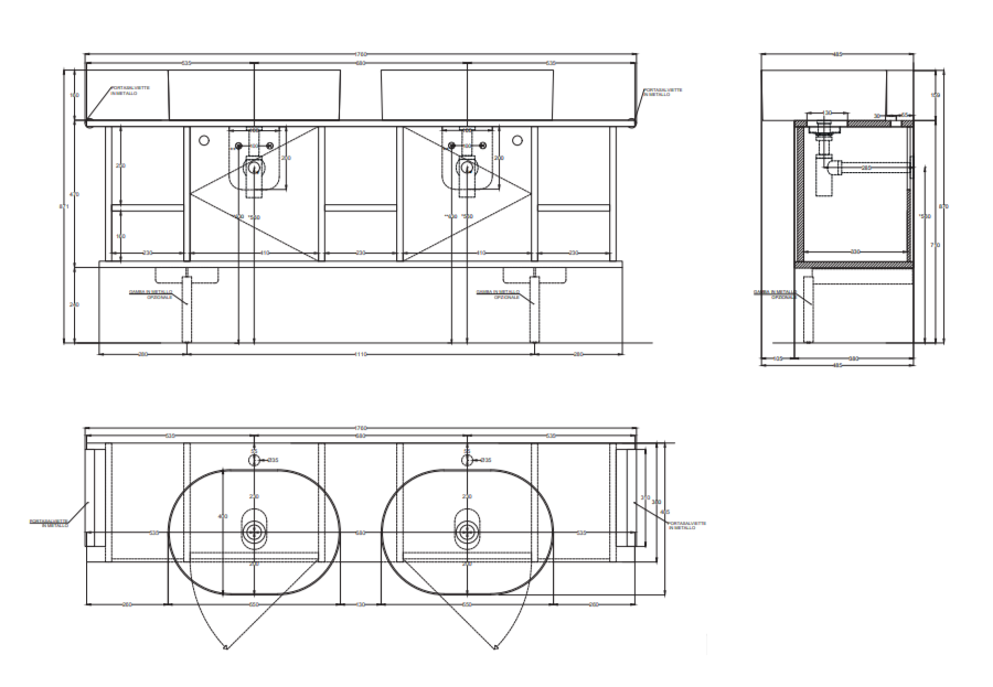 Тумба подвесная/напольная Cielo Theo 175 из материала Fenix, с 2 дверцами и 3 открытыми полками THMF175A2/THMF175A2SF 175х63х38 см ФОТО