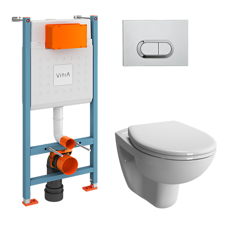 Инсталляция с унитазом VitrA Normus комплект 4в1, клвиша глянцевый хром 9773B003-7206