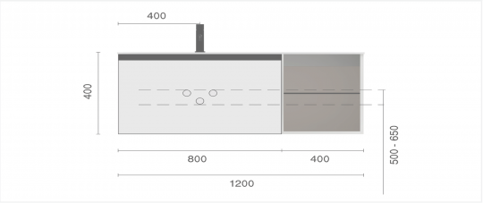 Рифленая тумба Armadi Art Quatro 790-M6-120, стеклянная полка справа, два блока (80+40) схема 3
