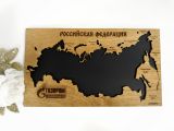 Настольная мини-карта России из дерева, на деревянной подложке