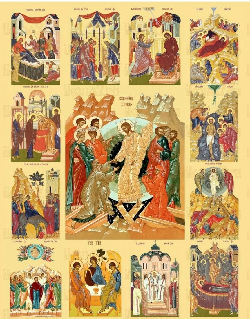 Икона Двунадесятые праздники (рукописная вариант 2)