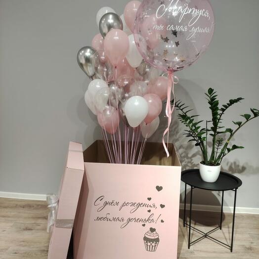 Коробка с 50 микро шарами и баблсом с гелием