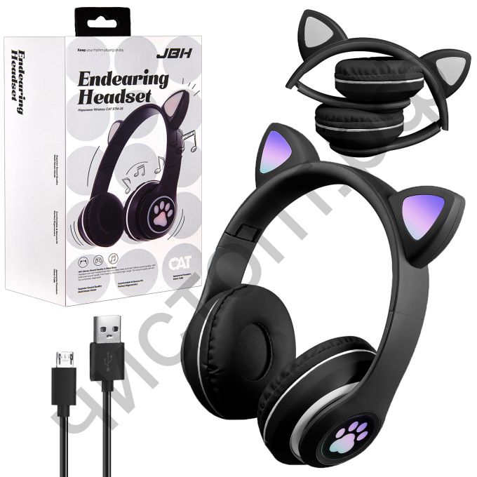 Bluetooth гарнитура стерео JBH STM-28 CAT черные (bluetooth,FM,TF ,аккум ) полноразмер