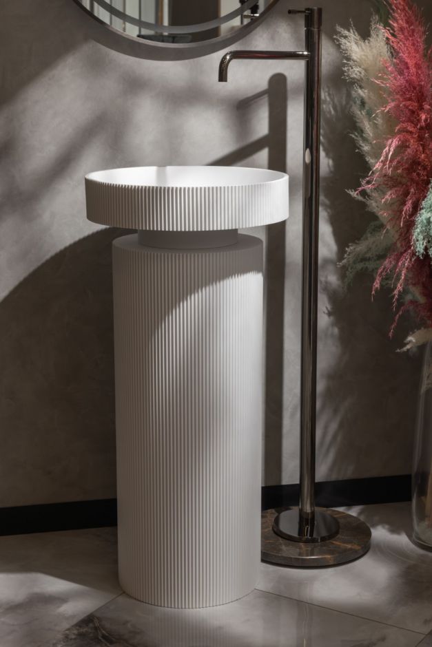 Рифленая апольная раковина Sole Corian 40x13 см, цвет белый матовый ФОТО