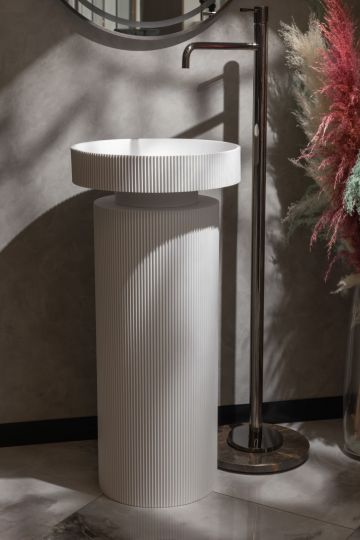 Рифленая апольная раковина Sole Corian 40x13 см, цвет белый матовый схема 2 Рифленая апольная раковина Sole Corian 40x13 см, цвет белый матовый схема 2