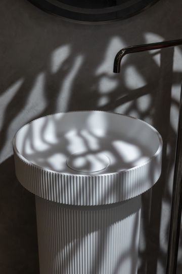 Рифленая апольная раковина Sole Corian 40x13 см, цвет белый матовый схема 3 Рифленая апольная раковина Sole Corian 40x13 см, цвет белый матовый схема 3