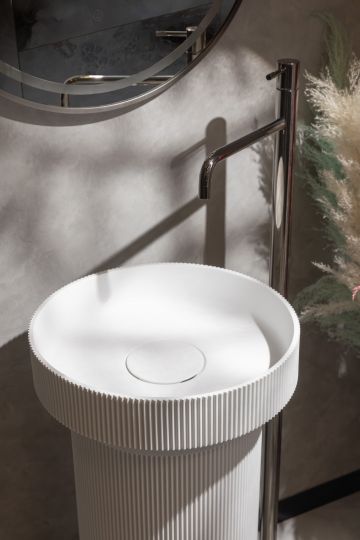 Рифленая апольная раковина Sole Corian 40x13 см, цвет белый матовый схема 4 Рифленая апольная раковина Sole Corian 40x13 см, цвет белый матовый схема 4