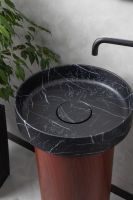 Напольная раковина Sole Corian 40x13 см, мраморная раковина, деревянный пьедестал схема 2