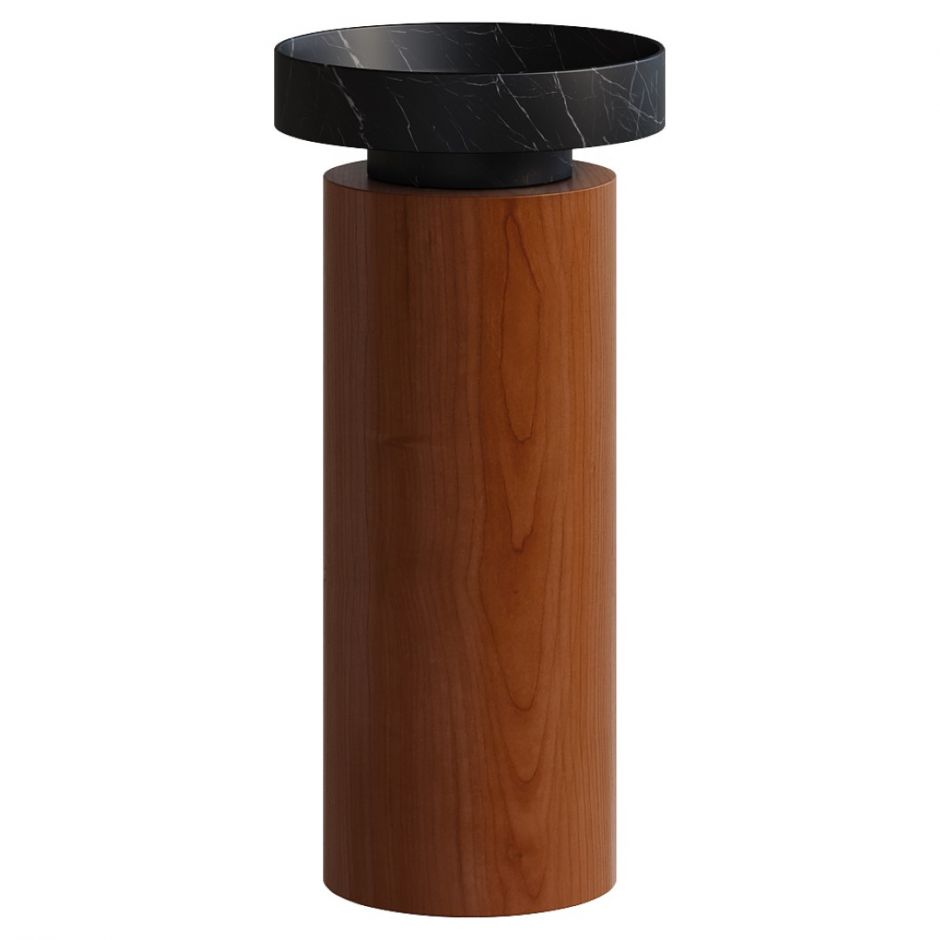 Изображение Напольная раковина Sole Corian 40x13 см, мраморная раковина, деревянный пьедестал