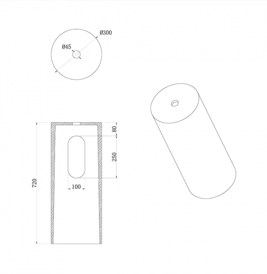 Мраморная раковина Sole Corian 40x13 см, напольная, гладкая текстура схема 2