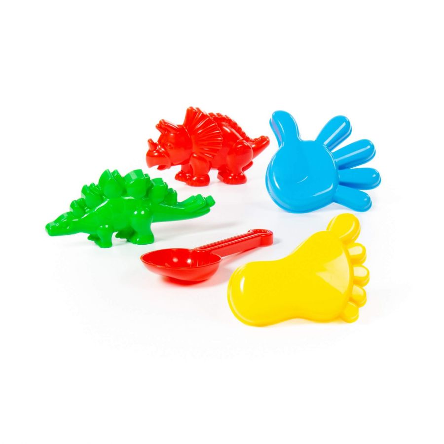 Набор №371: совок №7, формочки (динозавр №1 + динозавр №2 + ладошка + ножка) (в пакете)
