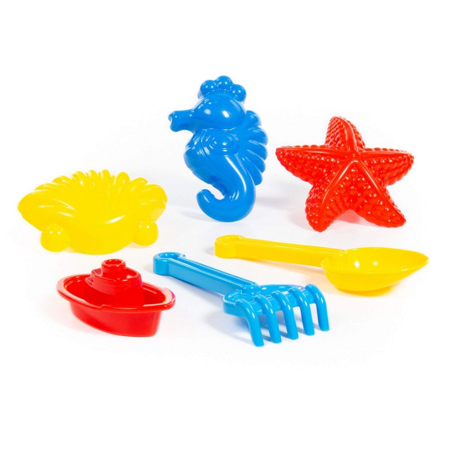 Набор №372: совок №7, грабельки №7, формочки (морской конёк + морская звезда №1 + ракушка №1), кораблик "Юнга" (в пакете)