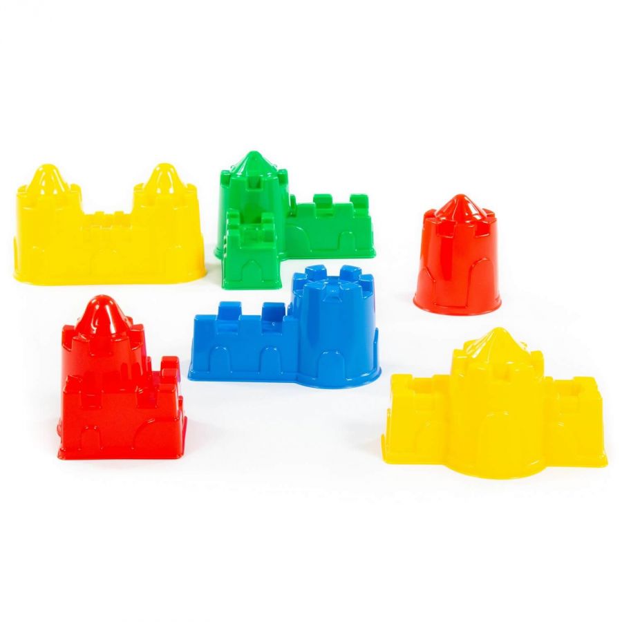 Набор №543: формочки (замок мост + замок башня + замок стена с одной башней + замок стена с двумя башнями + замок угловой + замок квадратный)