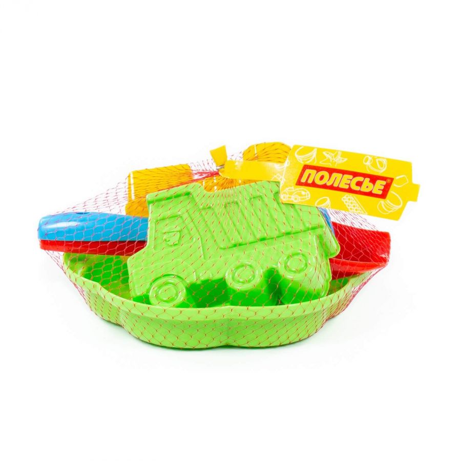 Набор №89: ситечко-цветок большое, лопатка №5, грабельки №5, формочки (самосвал + паровоз)