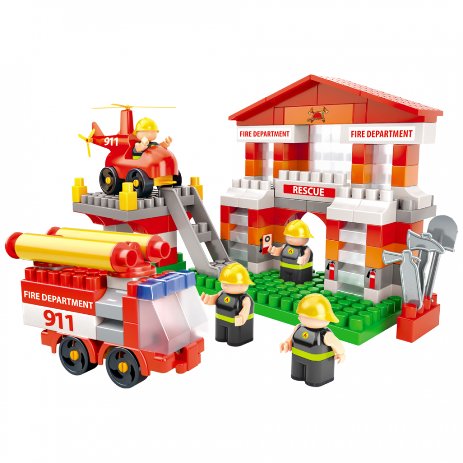 Конструктор "Пожарная часть", набор с пожарной машиной и вертолетом