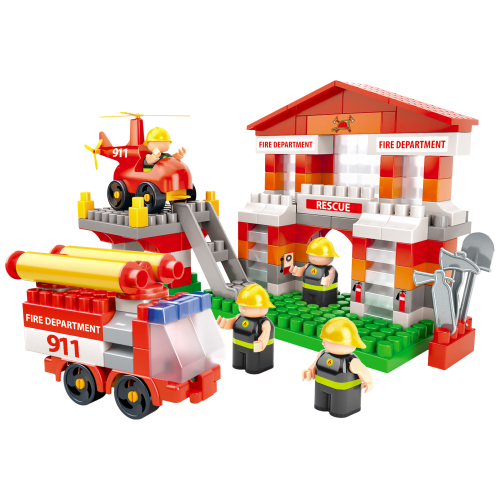 Конструктор "Пожарная часть", набор с пожарной машиной и вертолетом