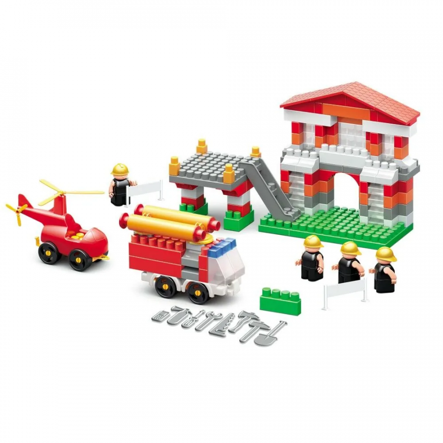 Конструктор "Пожарная часть", набор с пожарной машиной и вертолетом