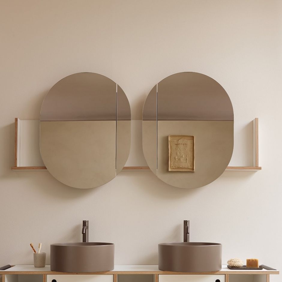 Изображение Зеркало настенное Cielo Theo Doppio комплект с полкой THSPDX - THSPCC - THSPSX 78х167х13 см