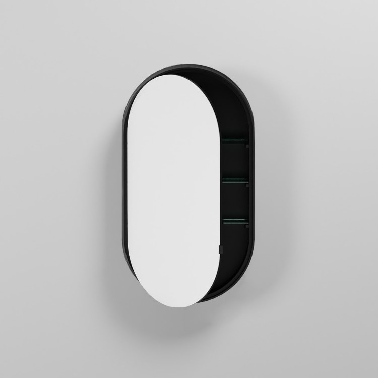 Изображение Зеркальный шкаф овальный Cielo I Catini CASPCOSX с крашенной рамой, открывающийся налево 90х50х12 см