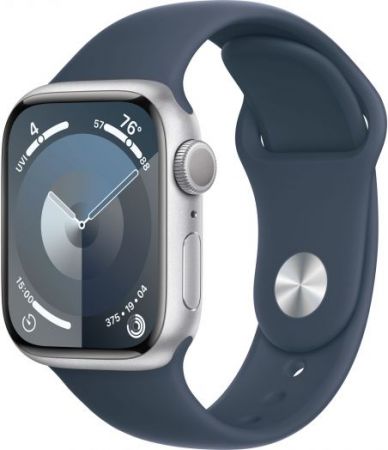 Apple Watch Series 9 45 мм Aluminium Case GPS, Silver/Storm Blue Sport Band M/L