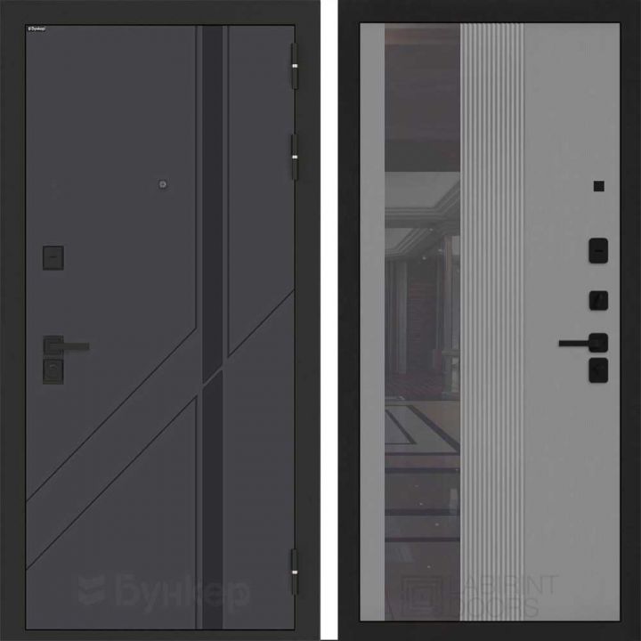 Входная дверь Бункер BN-12 - 32 Зеркало тонировка Серый софт рельеф