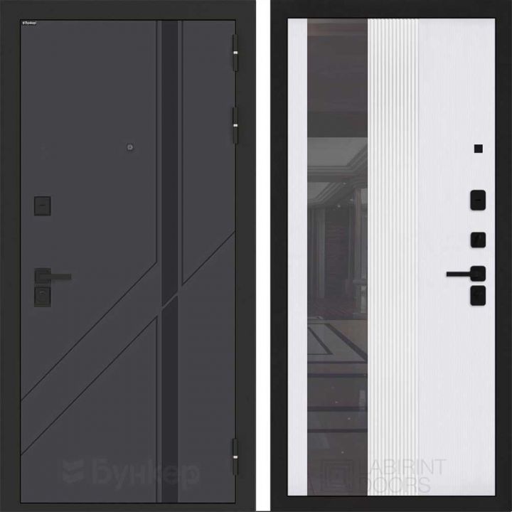 Входная дверь Бункер BN-12 - 32 Зеркало тонировка Белый софт рельеф