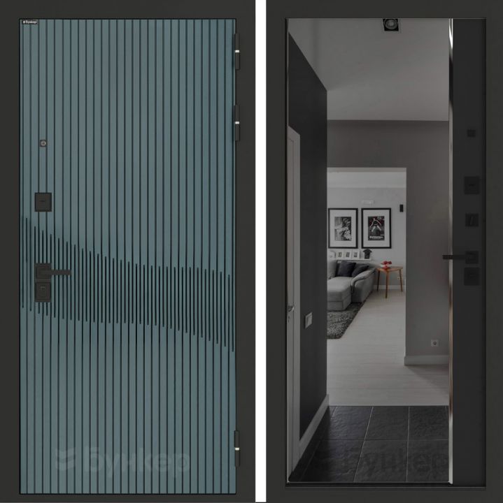 Входная дверь Бункер BN-13 - Зеркало панорама фацет с тонировкой Черный кварц