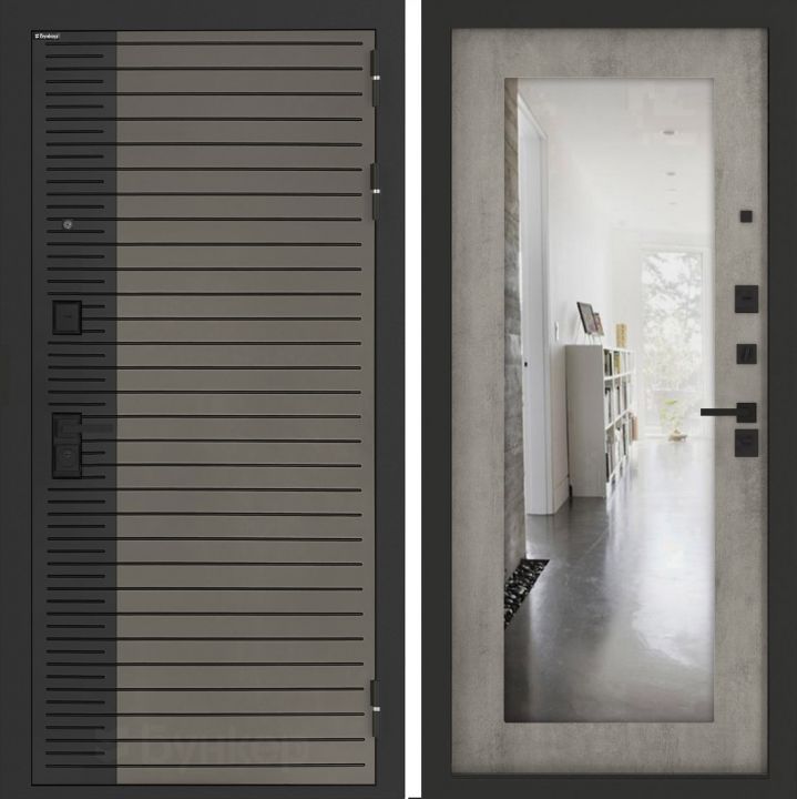 Входная дверь Бункер BN-15 - 18 Зеркало Бетон светлый