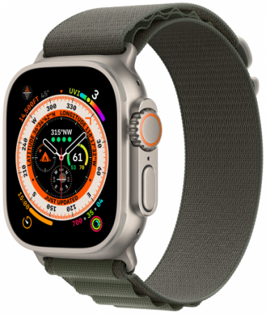 Apple Watch Ultra 49 мм Titanium Case GPS титановый/зеленый Alpine Loop (L)