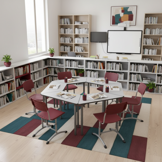 TR-0041g Стол Трапеция "Точка Роста" (ЛДСП светло-серый/Кромка серый)