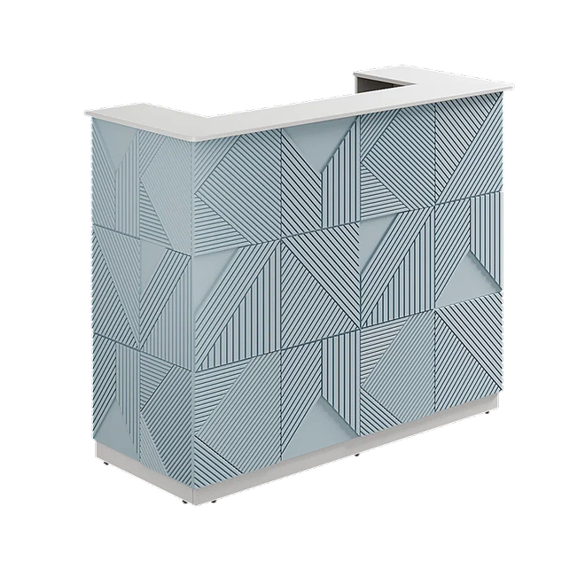 Ресепшн с фрезировкой фокус в МДФ пленке белый/скай