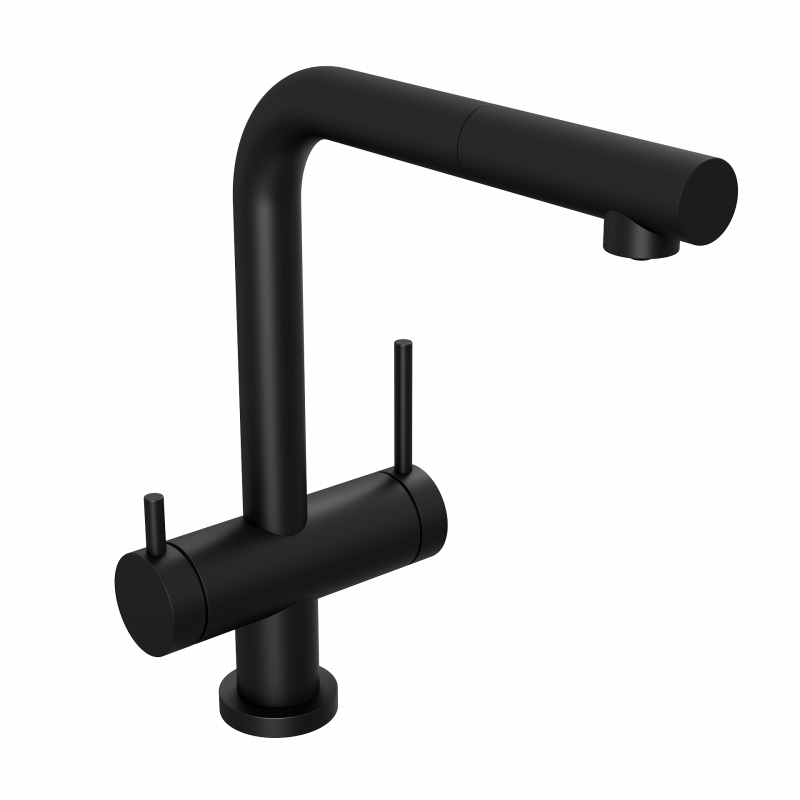 Смеситель для кухни ABELSBERG Pura с вытяжным изливом, вулканический черный, OTF70709MB