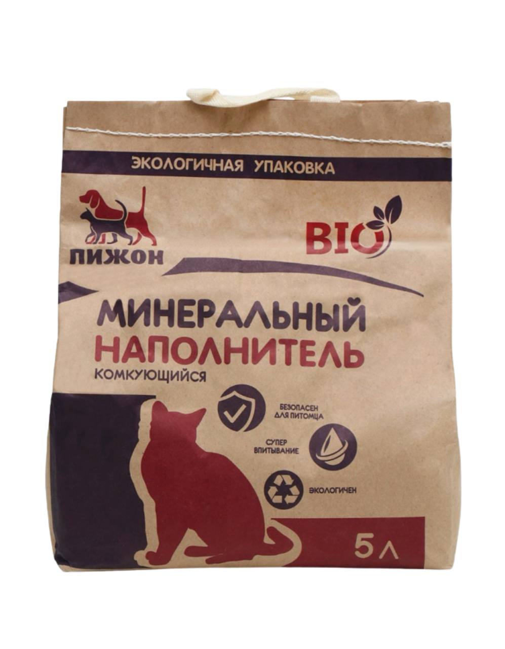 Наполнитель комкующийся "Пижон" Bio, 5 л