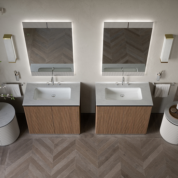 Комплект мебели №14 Oasis Naos 95х56x85 см напольная тумба с боковинами и мраморный топ ФОТО