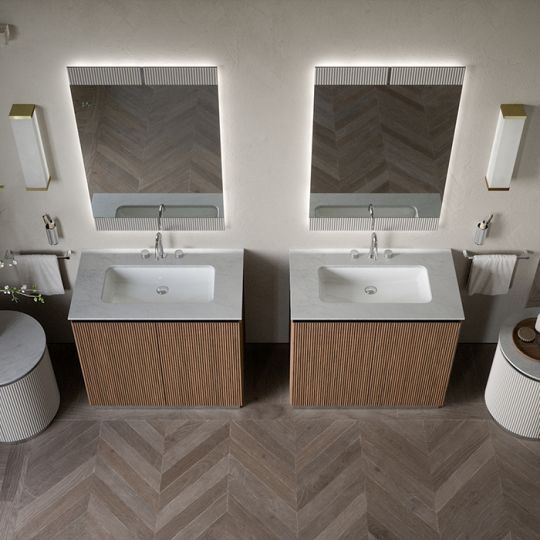 Комплект мебели №14 Oasis Naos 95х56x85 см напольная тумба с боковинами и мраморный топ схема 2