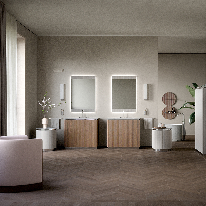 Комплект мебели №14 Oasis Naos 95х56x85 см напольная тумба с боковинами и мраморный топ ФОТО