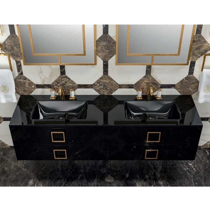 Комплект мебели №31 Oasis Daphne подвсеная тумба со столешницей с двумя раковинами 174х52.5х220см ФОТО