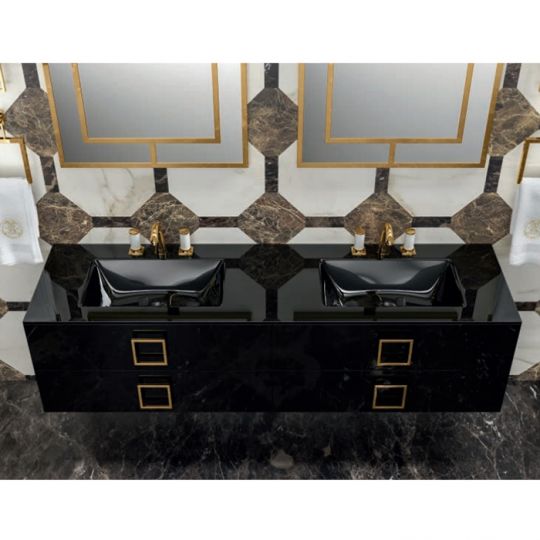 Комплект мебели №31 Oasis Daphne подвсеная тумба со столешницей с двумя раковинами 174х52.5х220см схема 4