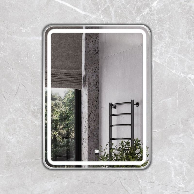 Зеркало в серебрянной алюминиевой раме 60 см для ванной комнаты Comforty Ситара-60, LED-подсветка, бесконтактный сенсор, антизапотевание